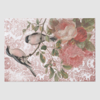 Mousseline Oiseaux vintages et Roses Shabby Chic Tissu Papier