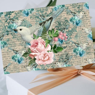 Mousseline Oiseaux vintages, Fleurs vieilles Lettres Papier T