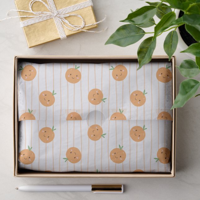 Mousseline Oranges mignonnes Imprimer - Papier Tissu (Cadeau)