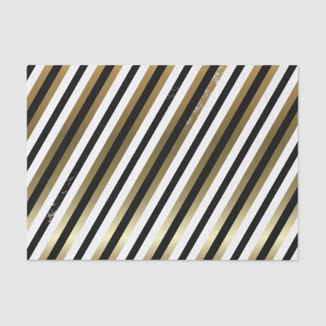 Mousseline Papier à bande diagonale noir, blanc, or (Recto)
