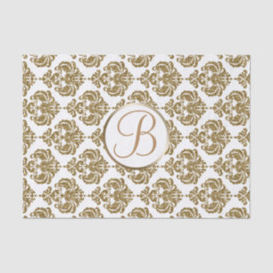 Mousseline Papier à Lettre à Monogramme en Damassé Glam Or Bl