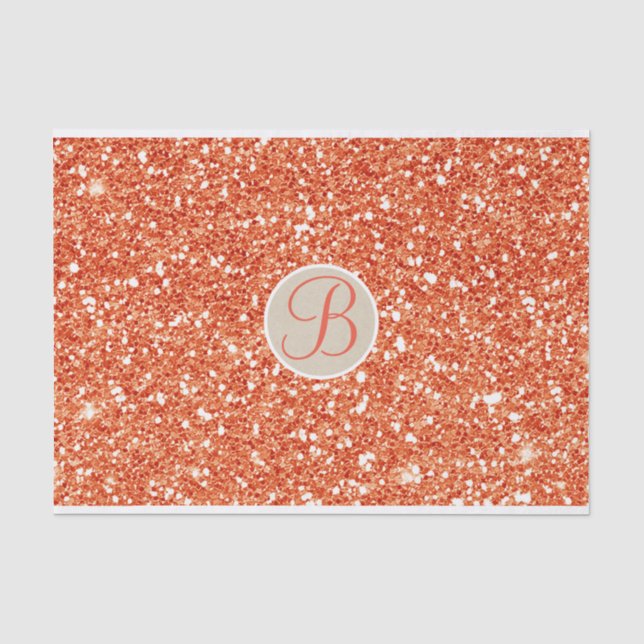 Mousseline Papier à Lettre Monogramme Initial Orange Pailleté (Recto)