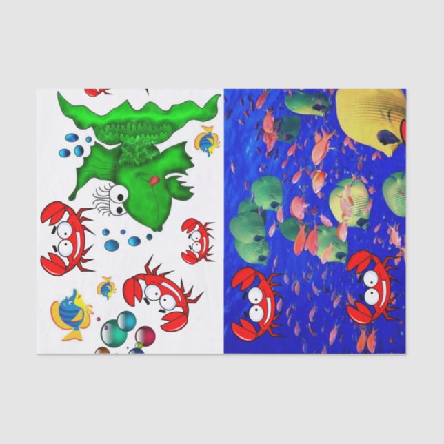 Mousseline Papier à papier de tissus Crabe de poisson Océan (Recto)