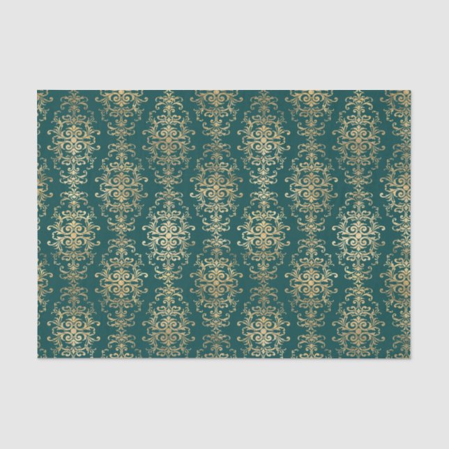 Mousseline Papier cadeau antique sarcelle et or (Recto)
