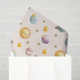Mousseline Papier Cadeau Espace Mignon avec Planètes et Étoil