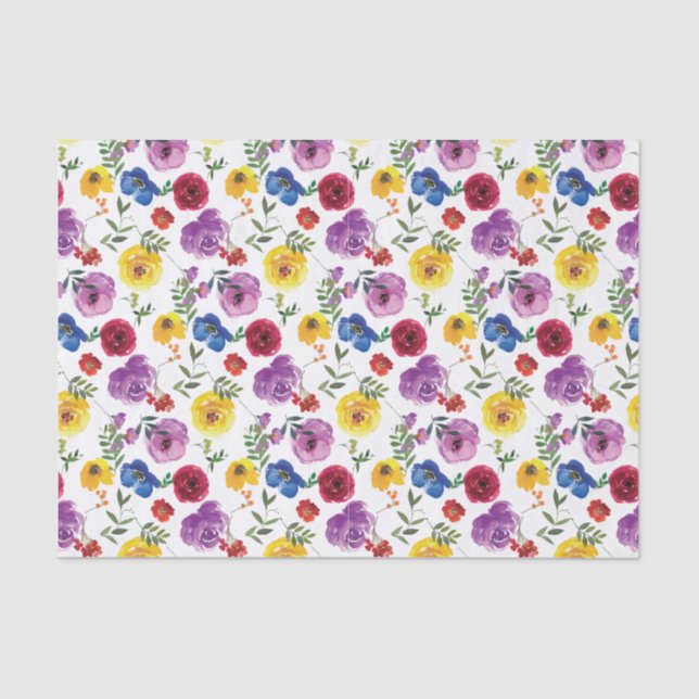Mousseline Papier cadeau floral aquarelle vif et audacieux (Recto)