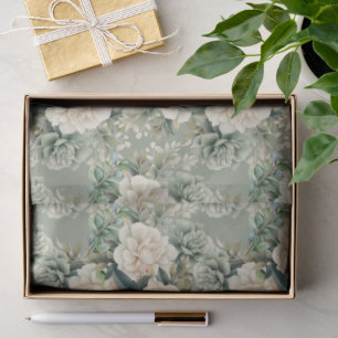 Mousseline Papier cadeau floral vert Sauge Blanc