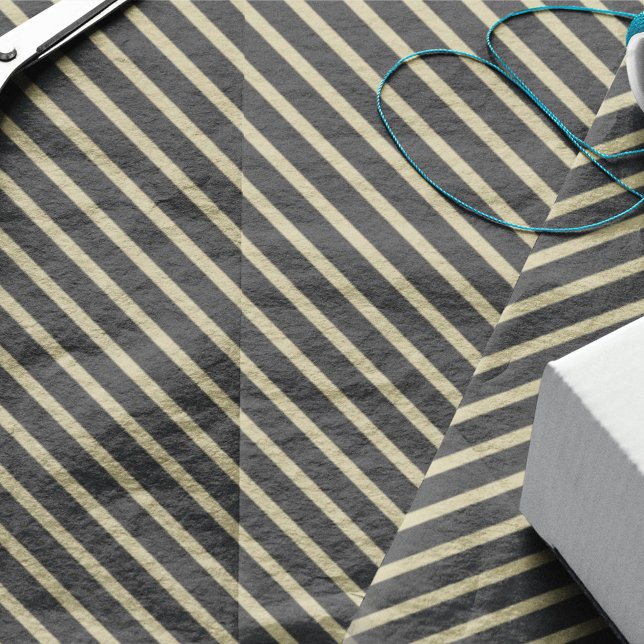 Mousseline Papier cadeau moderne rayé noir et or simple (Simple black and gold striped tissue paper for modern elegant gift packaging. 🎁✨)