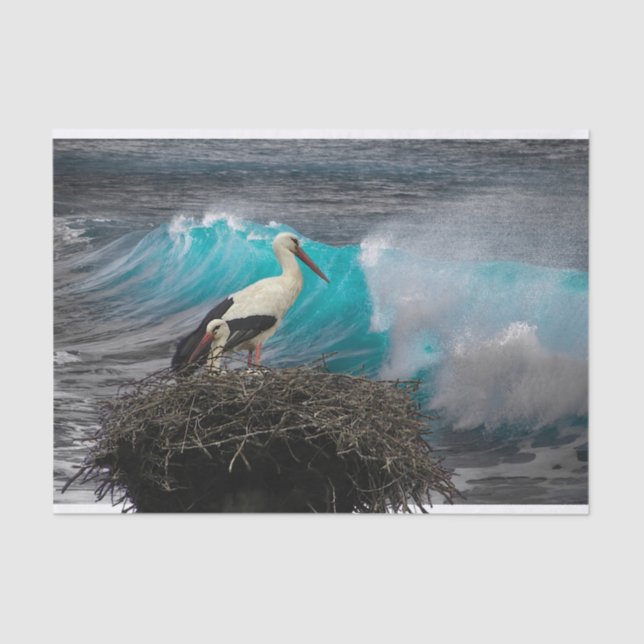 Mousseline Papier cadeau Tissu avec l'océan et l'oiseau de ni (Recto)