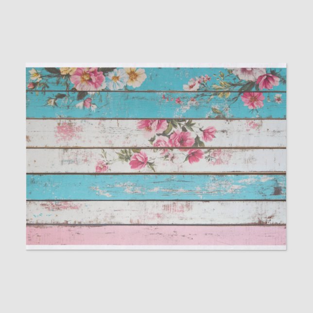 Mousseline Papier de découpage à feuilles de bois rose Aqua (Recto)