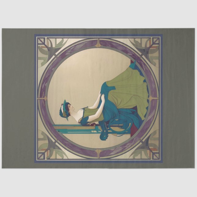 Mousseline Papier de découpage Art Nouveau Lady en attente (Recto)