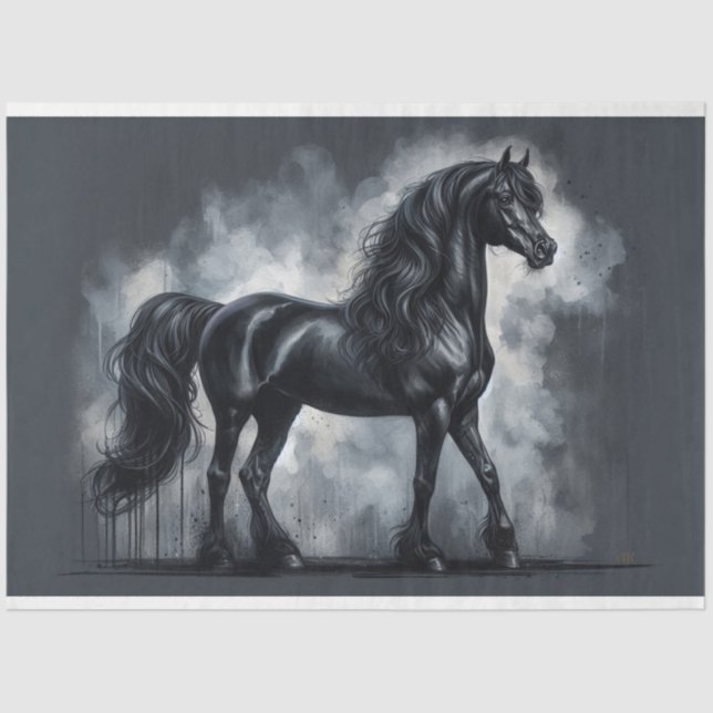 Mousseline Papier de découpage "Cheval de l'Arabie Noire" (Recto)