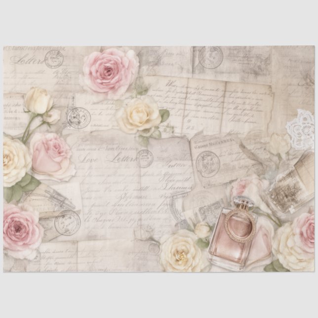 Mousseline Papier de découpage collage Rose Vintage Paris (Recto)
