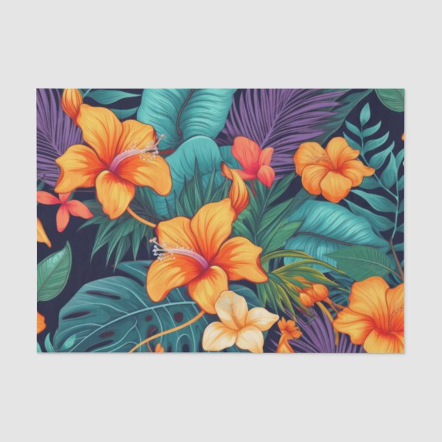Mousseline Papier de découpage de fleurs orange tropicales (Recto)