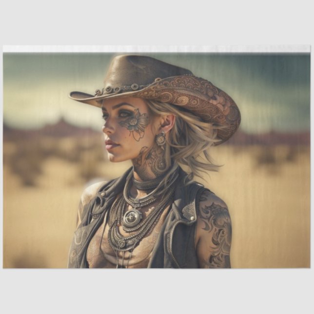 Mousseline Papier de découpage de la cow-girl Steampunk | Wes (Recto)