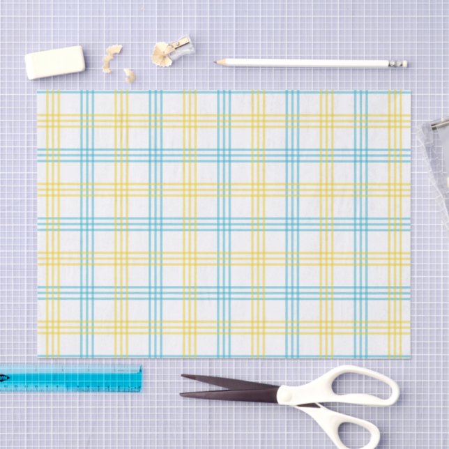 Mousseline Papier de découpage DIY bleu jaune plaid pastel (Artisanat)