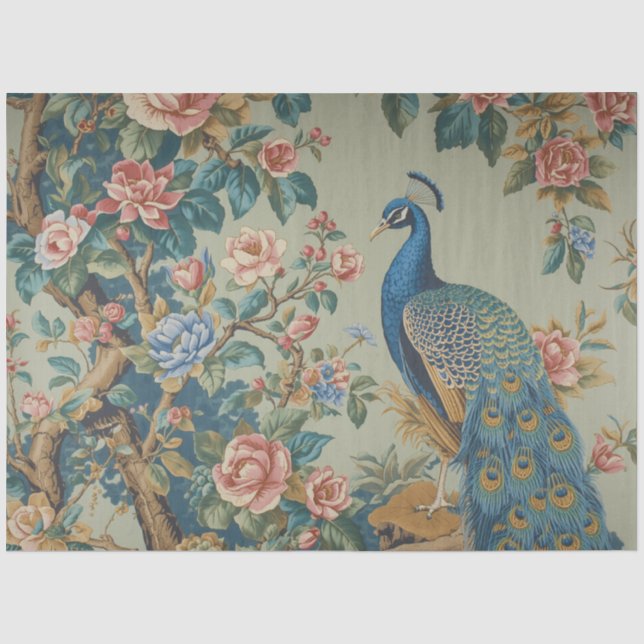 Mousseline Papier de découpage élégant bleu paon (Recto)