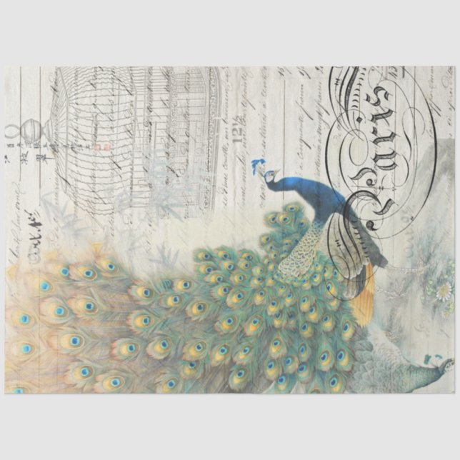 Mousseline Papier de découpage Ephemera Peacock (Recto)
