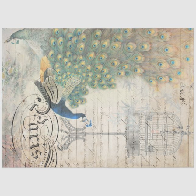 Mousseline Papier de découpage Ephemera Peacock gauche (Recto)