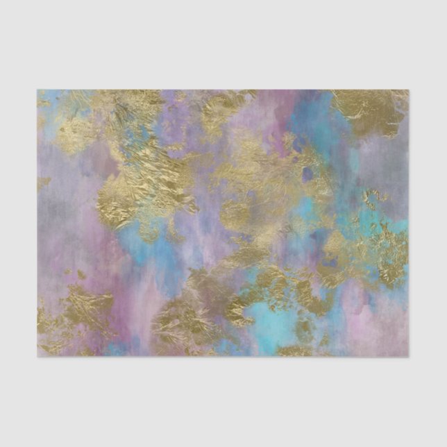 Mousseline Papier de découpage fin or, rose et blues (Recto)