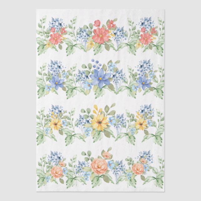 Mousseline Papier de découpage Fleurs pastel de printemps (Recto)