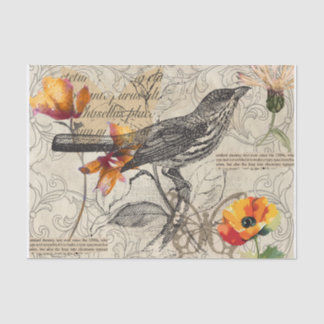 Mousseline Papier de découpage floral aquarelle et oiseau vin