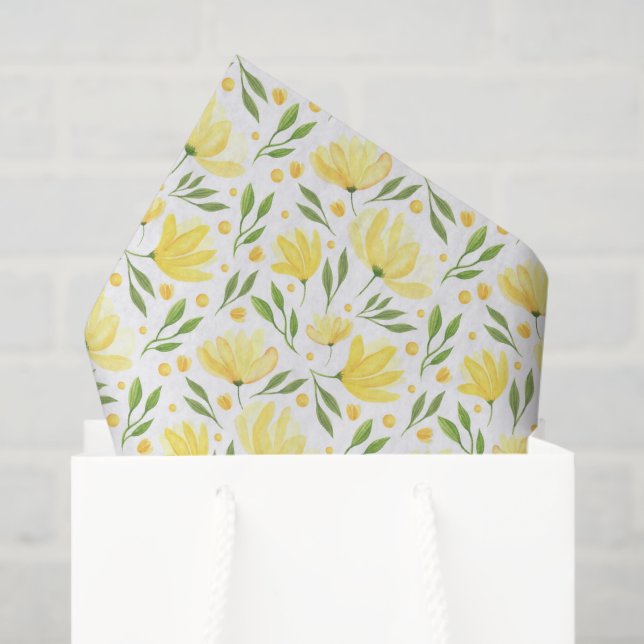 Mousseline Papier de découpage floral jaune, botanique (Sac cadeau)