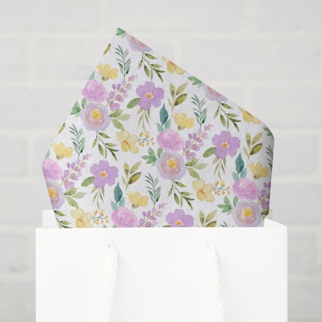 Mousseline Papier de découpage floral violet, botanique jaune (Sac cadeau)