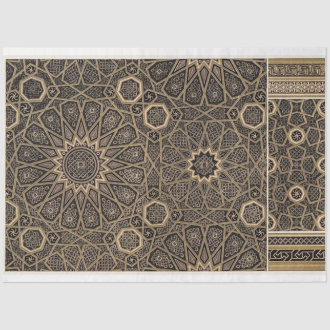 Mousseline Papier de découpage motif noir et or (Recto)