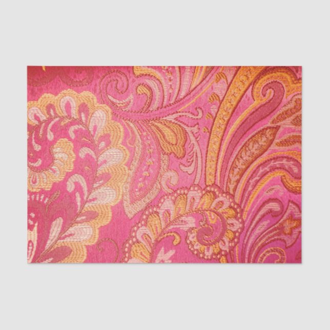 Mousseline Papier de découpage Paisley rose et orange (Recto)