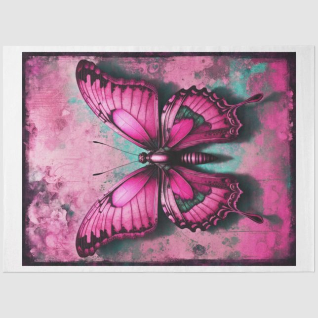 Mousseline Papier de découpage papillon gothique rose (Recto)
