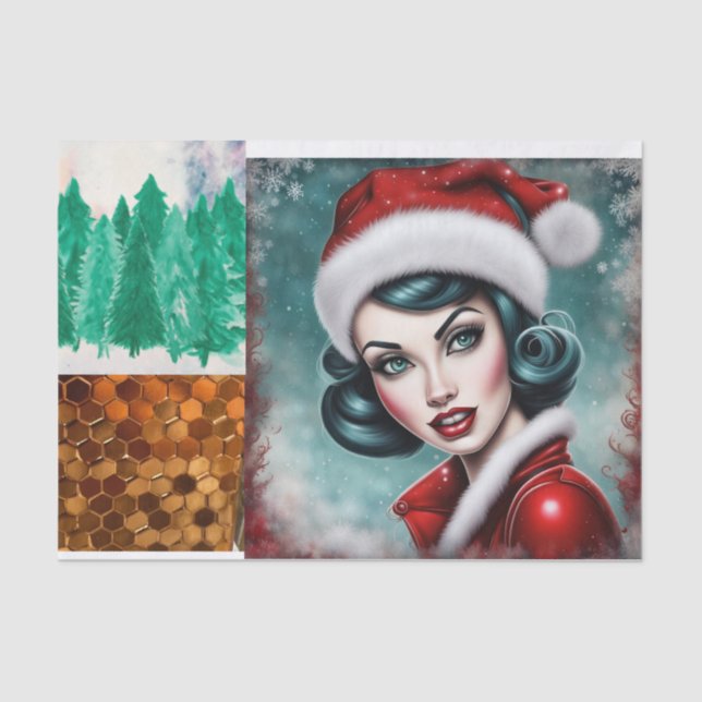 Mousseline Papier de découpage Rockabilly Christmas Girl (Recto)