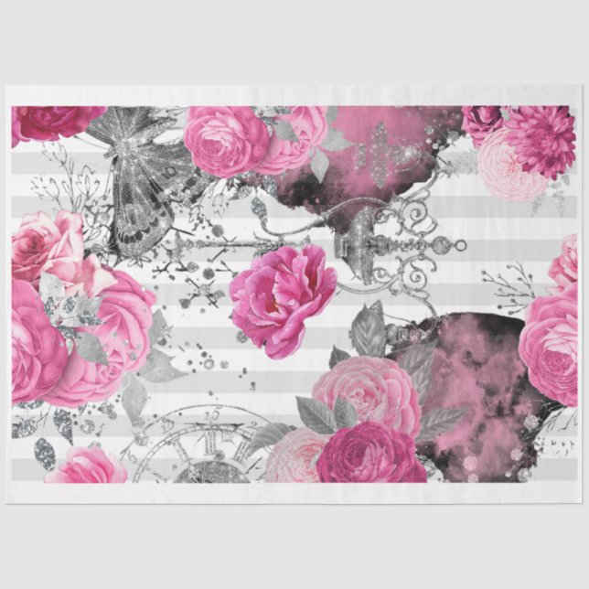 Mousseline Papier de découpage Rose rose et noir (Recto)