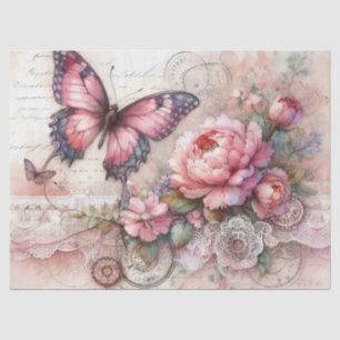 Mousseline Papier de découpage vintage floral et dentelle ros