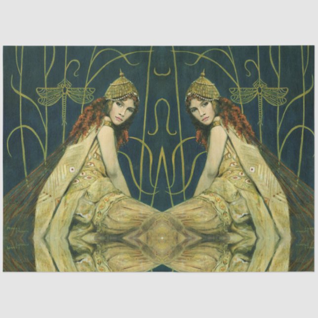 Mousseline Papier de fond Art Nouveau Nymphe vintage (Recto)