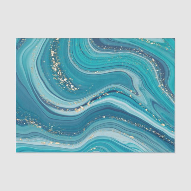 Mousseline Papier de fond en marbre liquide bleu et vert (Recto)