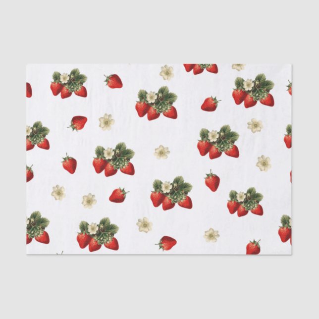 Mousseline Papier de fraise avec fleurs sur blanc (Recto)