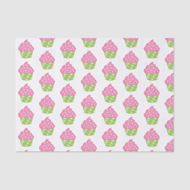 Mousseline Papier de papier de coton rose et vert Cupcake (Recto)
