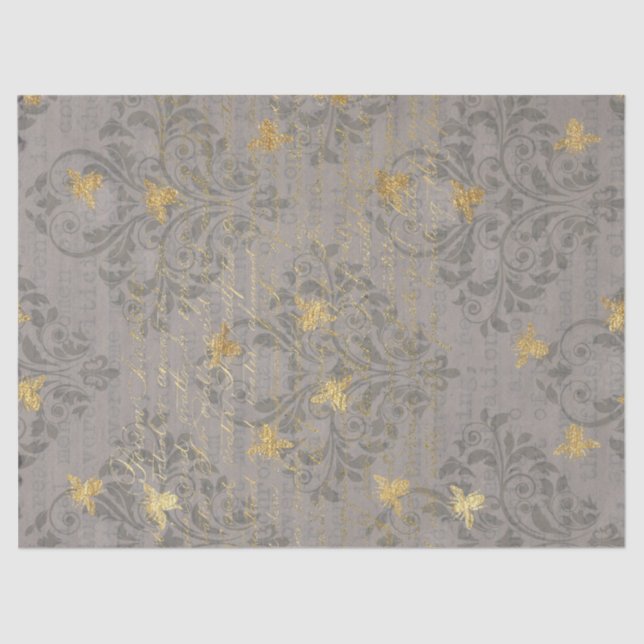 Mousseline Papier de papier de découpage Gold Bee et Scroll (Recto)