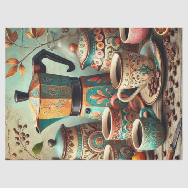 Mousseline Papier de papier de fond à café et tasses rétro (Recto)