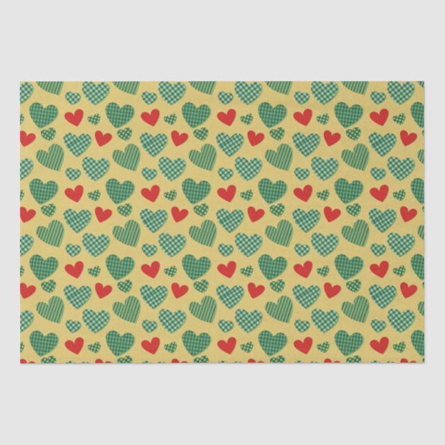 Mousseline Papier de papier de fond Red & Green Hearts (Recto)