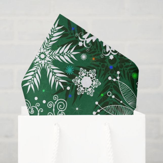 Mousseline Papier de papier motif de flocon de neige vert de  (Sac cadeau)