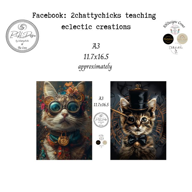 Mousseline Papier de scrapbooking A3 Steampunk Cats  (Créateur téléchargé)