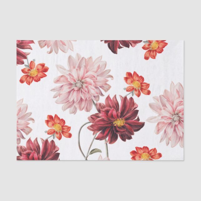 Mousseline Papier de tissu botanique vintage Dahlias (Recto)