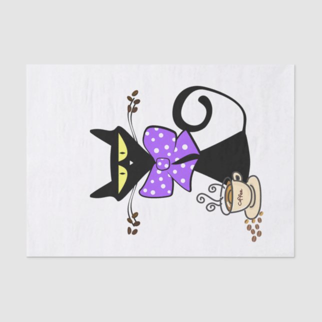 Mousseline Papier de Tissu Café en chat noir (Recto)