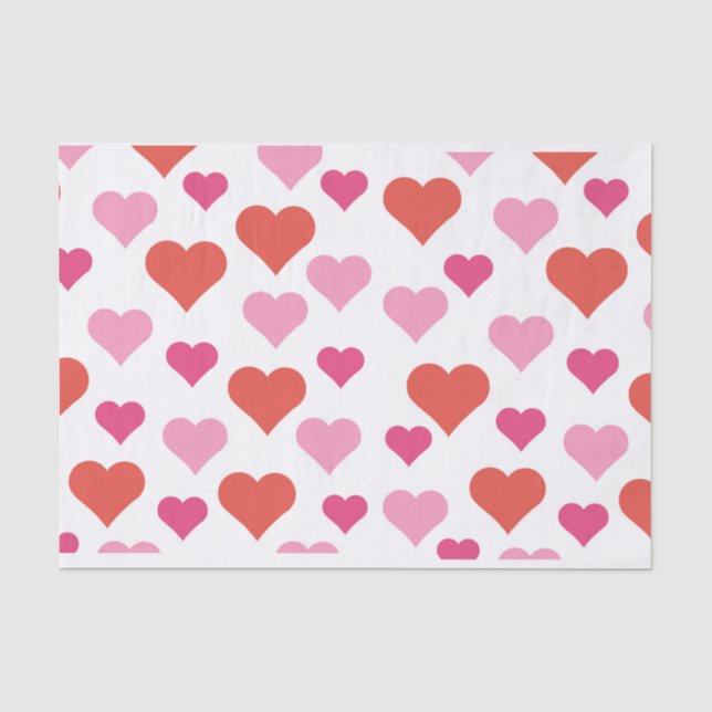 Mousseline Papier de tissu Coeurs rouges et roses (Recto)