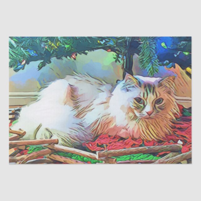 Mousseline papier de tissu de chat de noël (Recto)