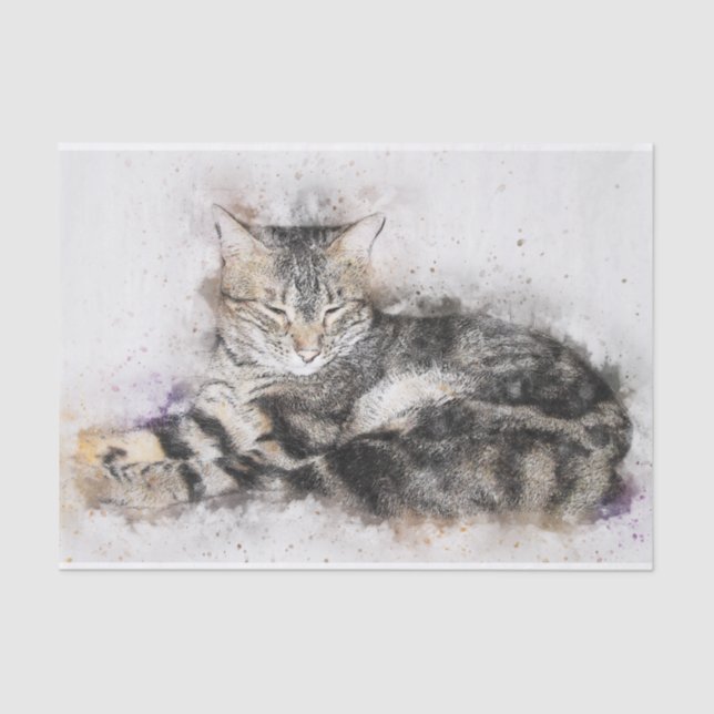 Mousseline Papier de tissu de chat tabby vintage (Recto)