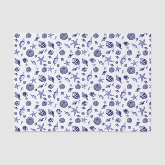 Mousseline Papier de tissu de coquillages bleu et blanc (Recto)