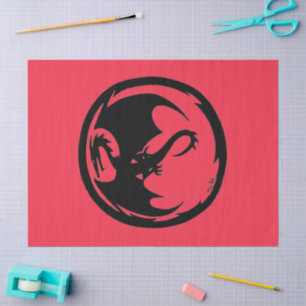 Mousseline Papier de tissu de corail Dragon noir grand